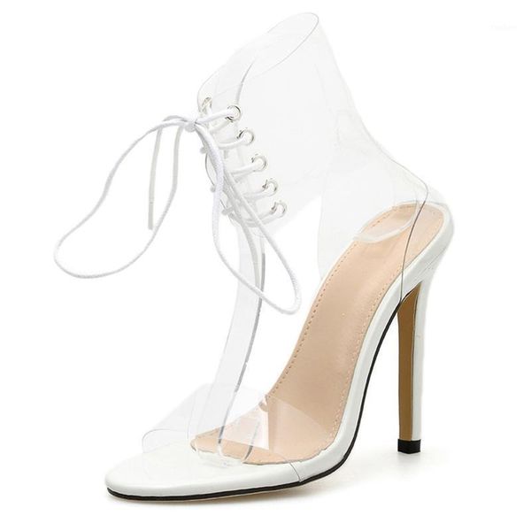 

ladies new brand shoes pvc lace-up sandals ladies transparent high heel sandals party pump open toe high heels sexy1, Black