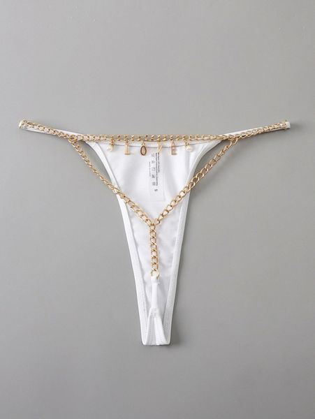 

chain linked letter decor bikini bottom v2od#, White;black