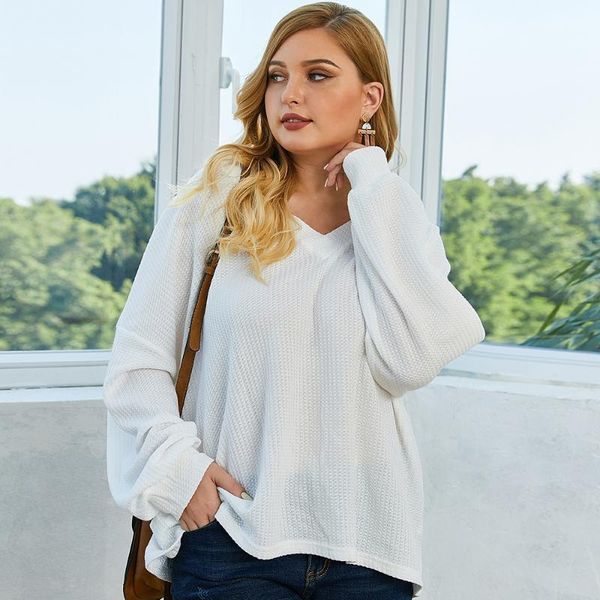

women's sweaters spring fashion women's v-neck pure white long-sleeved sweater pullover clothing loose large size 1xl-4xl casual w, White;black