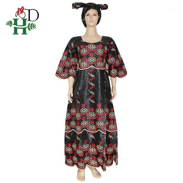 

h&d african dashiki dress for women embroidered bazin maxi dresses traditional south africa ladies clothes nigerian auto gele1, Red