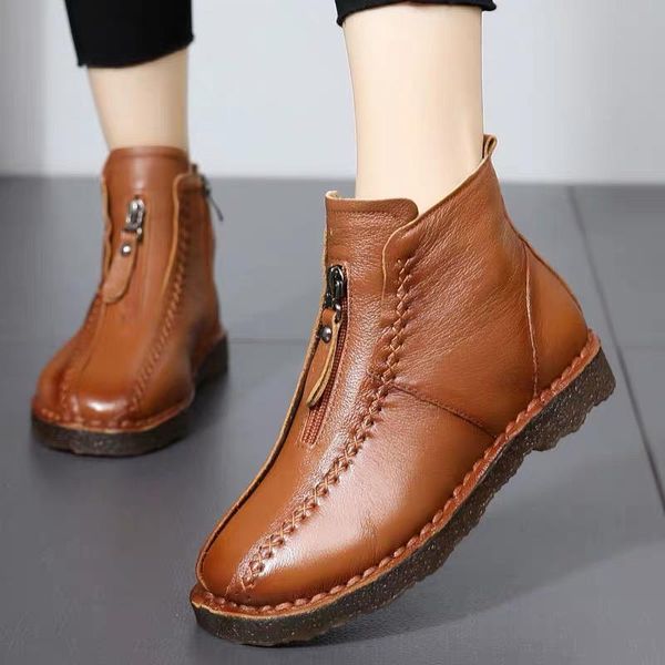 

women winter snow boots shoes casual ladies pu leather plush warm cotton botas woman shoes zip sewing female flat comfortable, Black