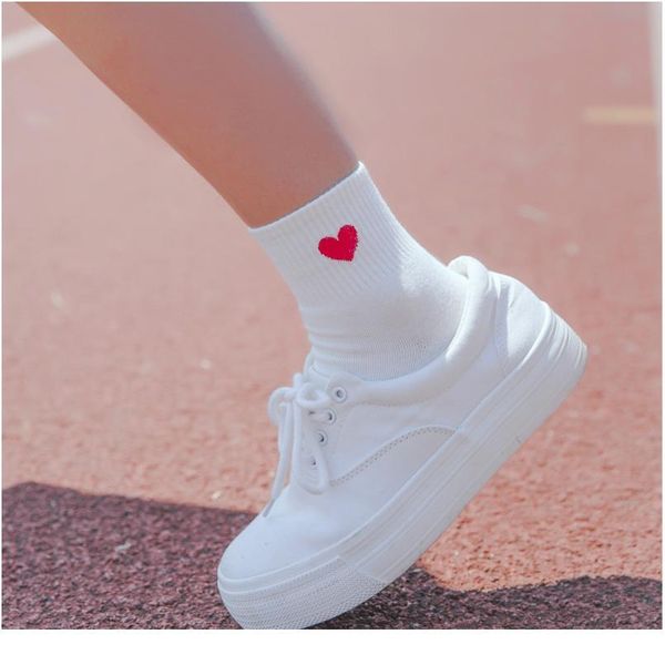 

new fashion harajuku women cotton long socks novelty love heart pattern socks hiphop solid color cute socks black whit jllfyf