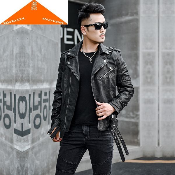 

real sheepskin 900 coat men autumn spring man clothes 2020 streetwear moto biker genuine leather jacket outwear 95 x1025, Black