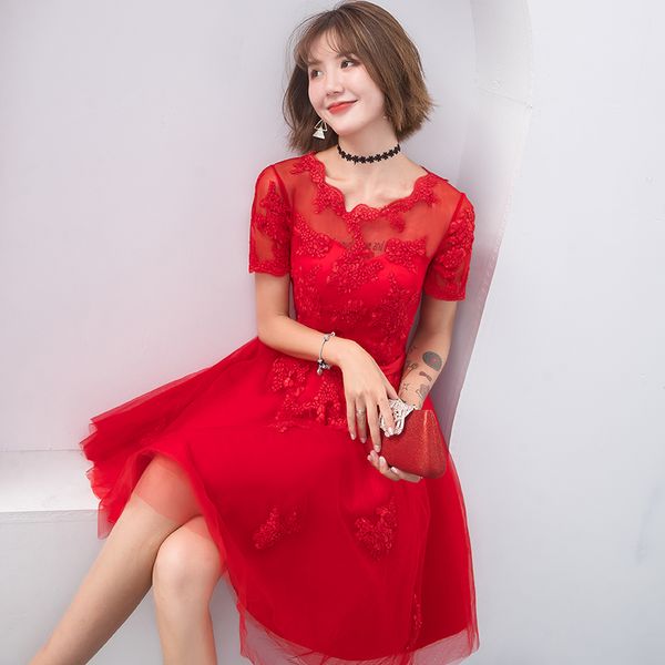 

Robe de soiree New Red Lace up A Line Short Slim Summer vestido de festa evening dress with Appliques Party Dresses prom dresses