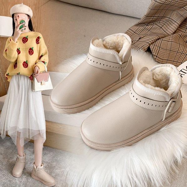 

boots women new 2020 women's low shoes round toe booties ladies winter footwear plush flat heel luxury designer, Black