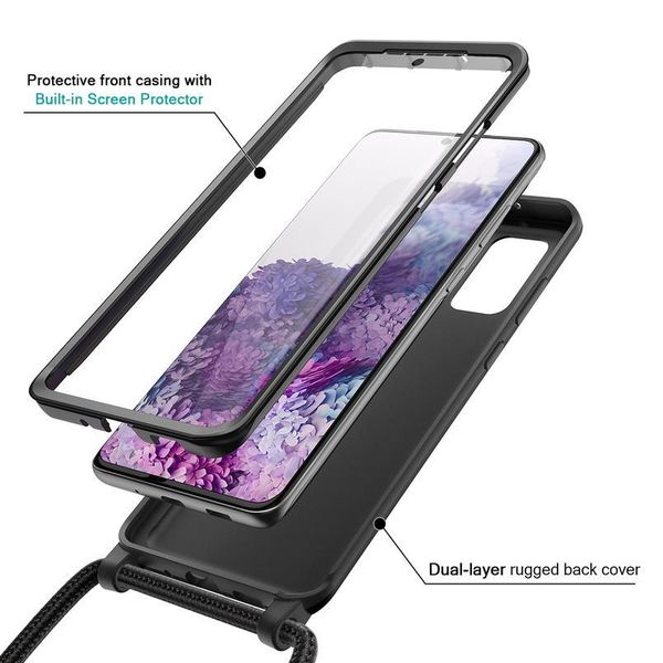 

black hard case for samsung galaxy s20 plus case cover with lanyard necklace shoulder neck strap soft sile for qylehm