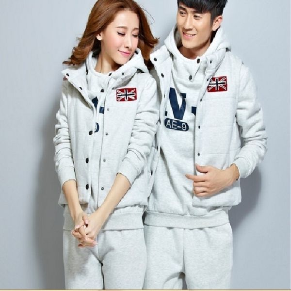 

autumn and winter fashion women suit women's tracksuits casual set with a hood fleece sweatshirt three pieces set 201029, White