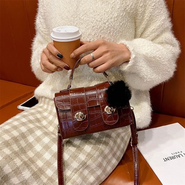 

fashion exquisite shopping bag casual hairball solid color shoulder clutch women pu street travel messenger bag