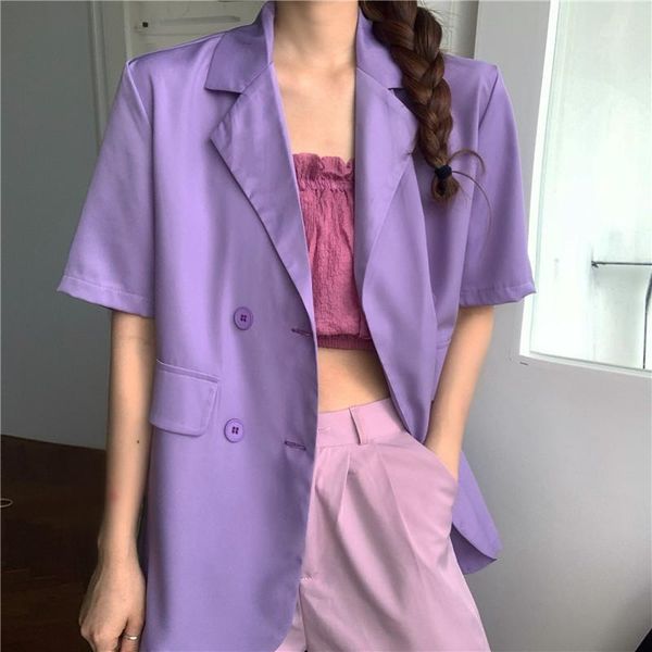 

loose cool summer women blazers 2020 new simple design elegant office lady casual coat jackets blazer short sleeve solid clothes1, White;black