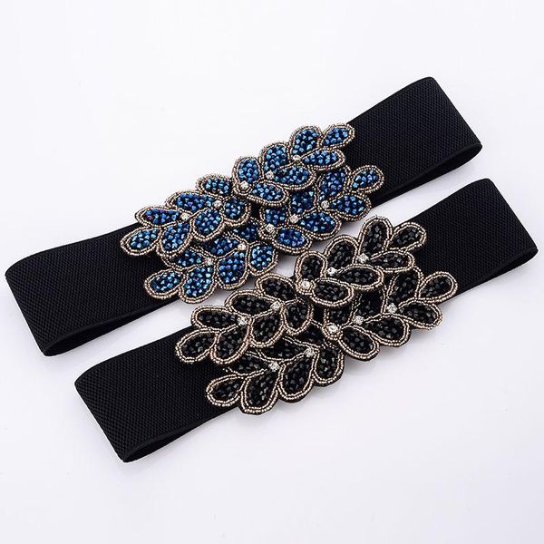 

elegant caestus belt handmade blue/black beaded dress accessories inlaid elastic girdle waistband wide waistband bl233, Black;brown