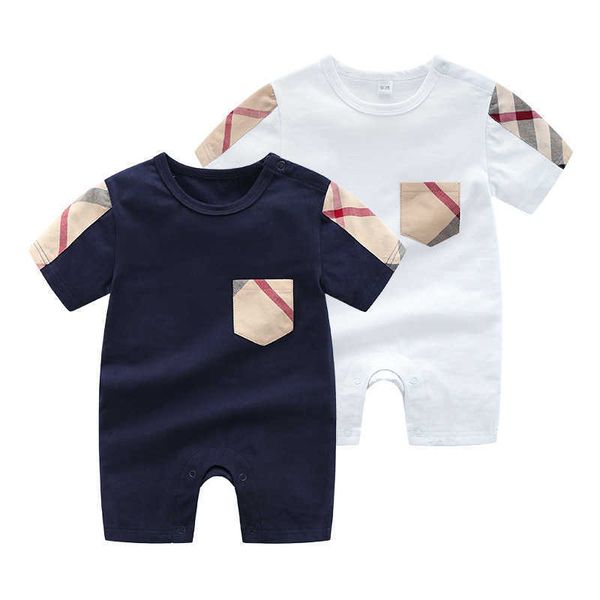 

baby girls rompers designer kids fashion o-neck short sleeve jumpsuits infant girls cotton romper boy clothing new summer clothes jzxz, Blue