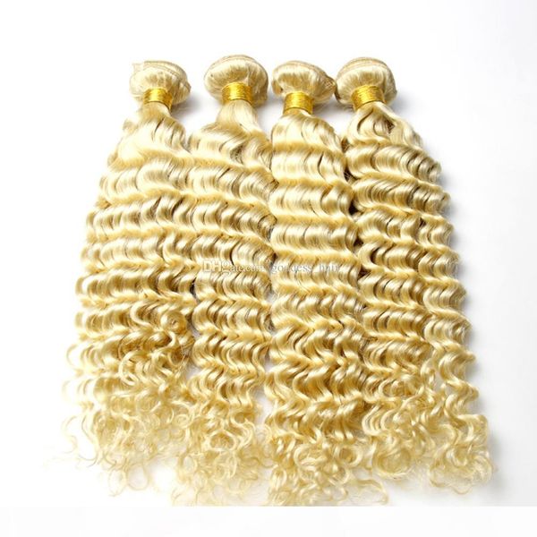 

double wefted blonde 613 deep wave hair extension 400g pure color light blonde deep wave hair weaves 4pcs lot, Black