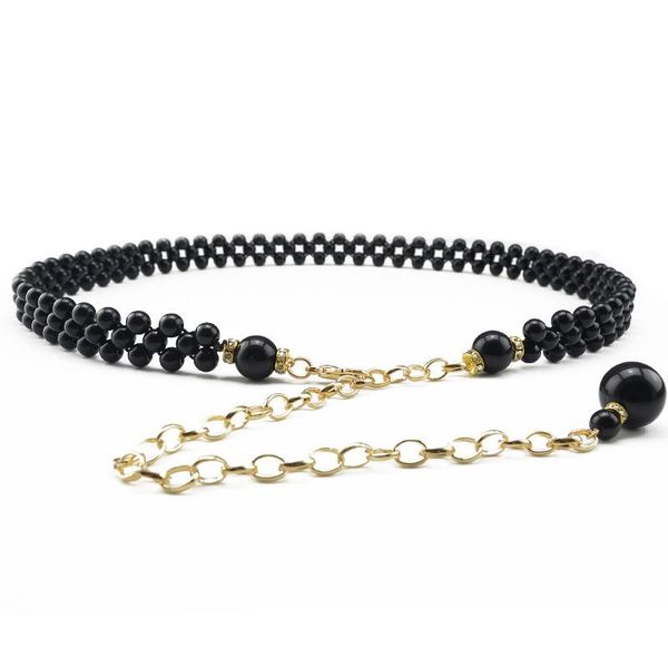 

fashion elegant women imitation pearl belts alloy chain belts black white imitation pearl chain women clothing accessories, Black;brown