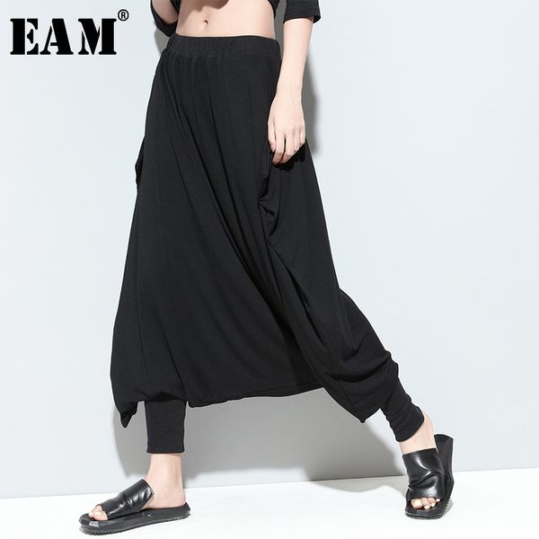 

eam] 2020 new spring autumn high elastic waist black big size brief loose cross-pants women trousers fashion tide jl346 1020, Black;white