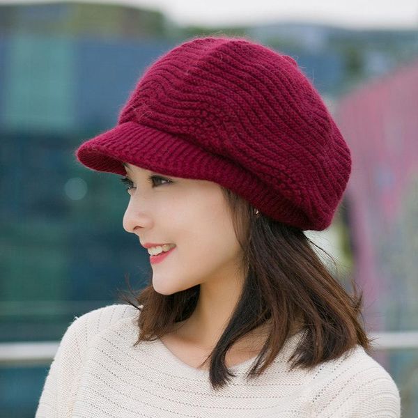 

простые женщины кролика мех вязаные берцы шляпы случайные сплошные цвета мама осень зима шерсть шляпа женские капоты шапки бона феминино wmt, Black;white