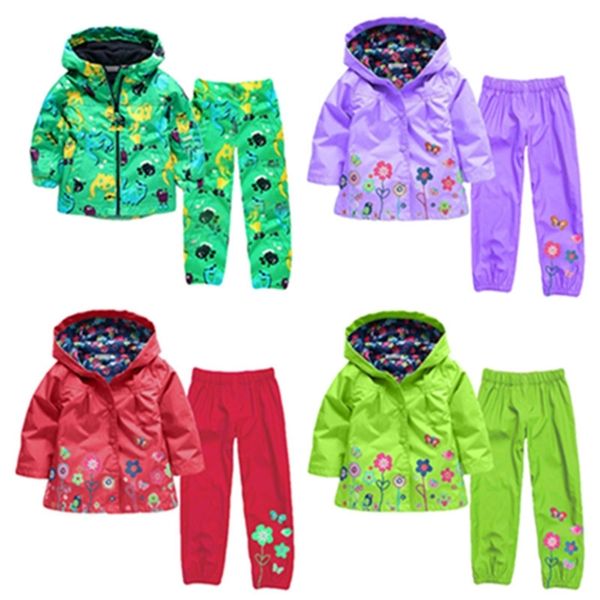 

children clothing set spring autumn baby boys clothes sets 2 pcs raincoat outwear+pants costume for girls kids clothe y200525, White
