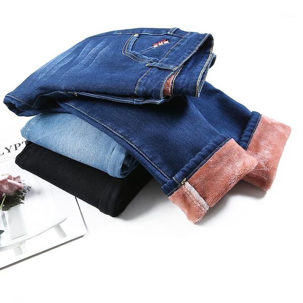 

winter women's jeans plus velvet to keep warm slim fit slim leggings trousers woman fashion tall retro fashion leggings pocket1, Blue