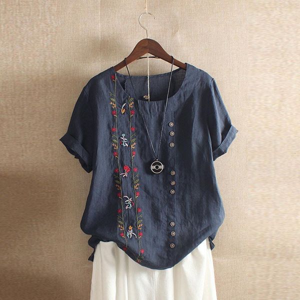 

blouses women's lace floral embroidered blouse bohemian o neck short sleeve loose shirt summer white sweet plus size 5xl