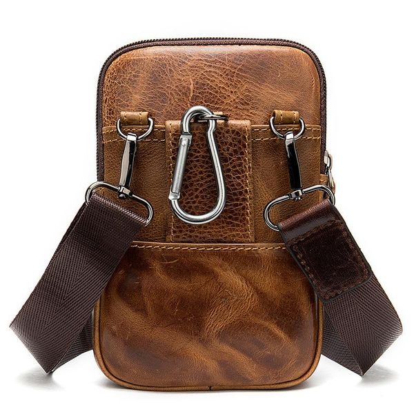 

new vintage men's retro mini waist bag natural cowhide vertical wear belt mobile phone small bag casual sports messenger bags