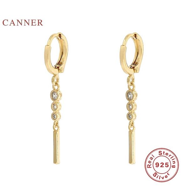 

hoop & huggie canner three glittering gems hoops 925 sterling silver fashionable zircon earrings for women jewelry gold korean, Golden;silver