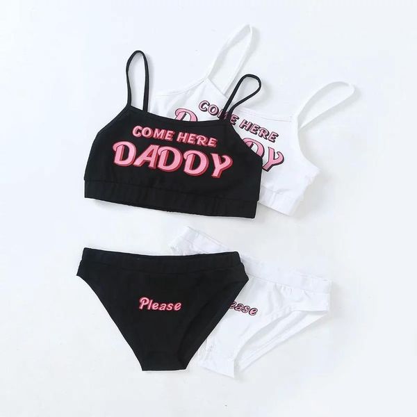 

2020 two piece set fashion come here daddy letter print tank sleeveless summer harajuku kawaii cropped feminino bikini, White;black
