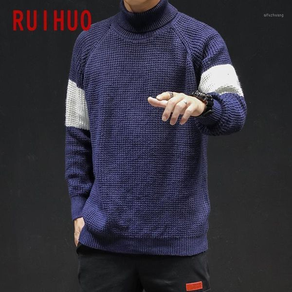 

ruihuo patchwork knitted sweater men clothing mens turtleneck pull turtleneck men clothes pullover 2020 autumn winter new -3xl1, White;black