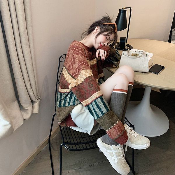 

2021 new autumn winter harajuku khaki knitting sleeve casual long women warm printed sweater soft sweet pullover 7wkz, White