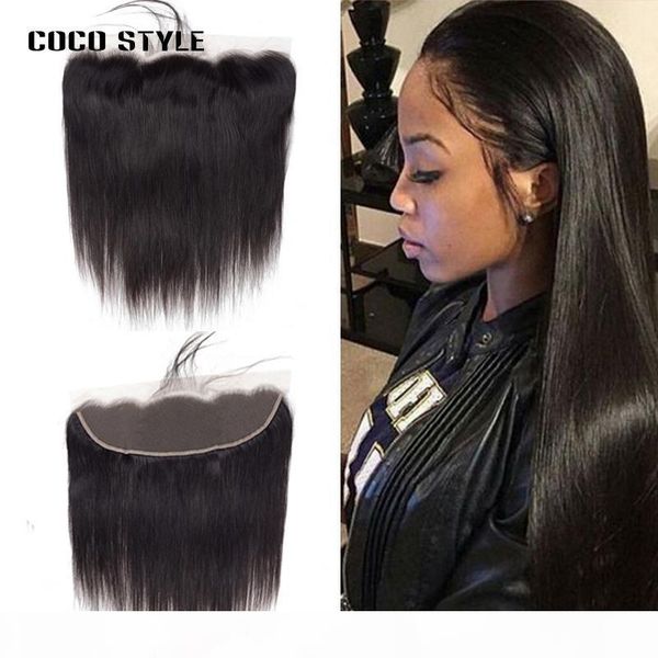 

brazilian straight hair 13*4 lace frontal closure with baby hair 100% human hair middle three part lace closure, Black;brown