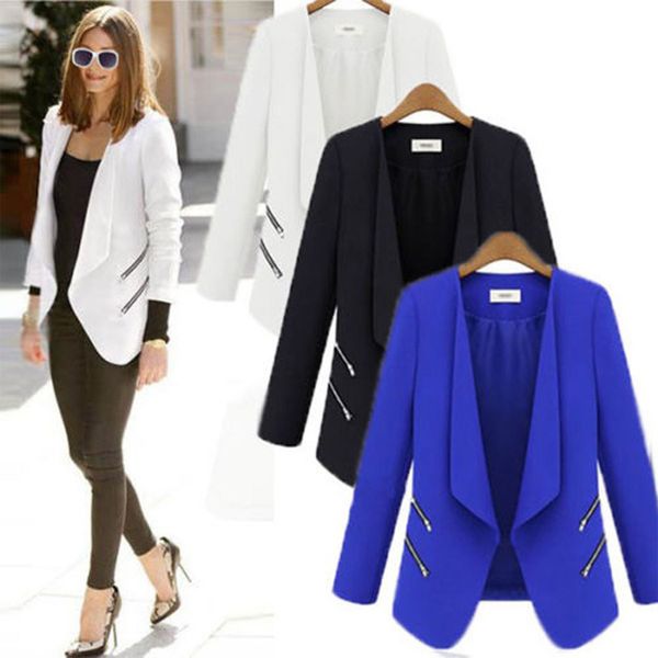 

2021 new suit blazer office casual double breasted pocket jacket pure elegant long sleeve women blazers and coats vevp, White;black