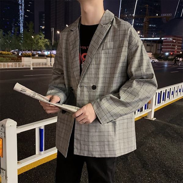 

aqmlp coat men's autumn korean ins plaid coat style and spring bf coatsuit youth trend loose student casual suit o7twf, Blue