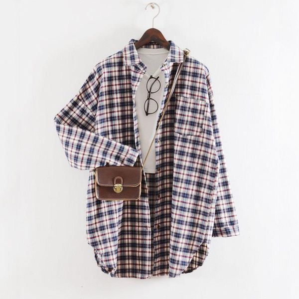 

womens plaid shirt oversized blouses boyfriend style long sleeve female flannel femininas chemise outerwear drop shipping, White