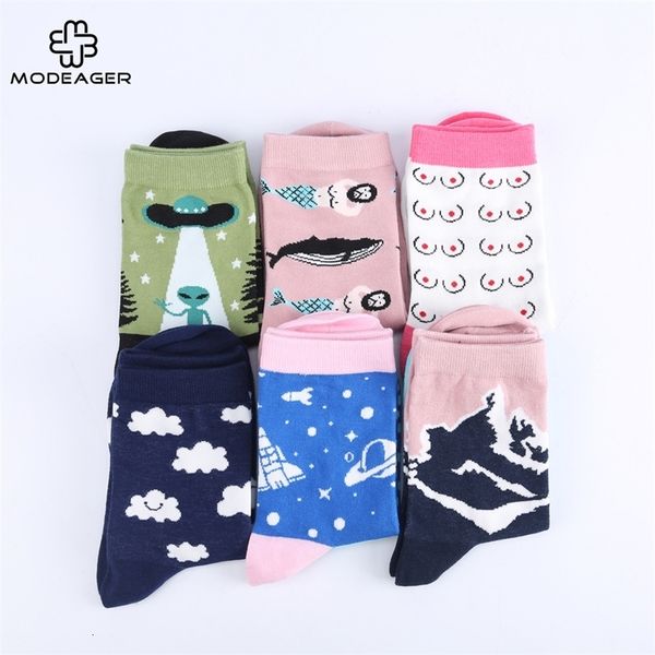 

modeager 75% cotton japanese patterned mermaid alien space planet funny women novelty cool socks christmas gift for girls