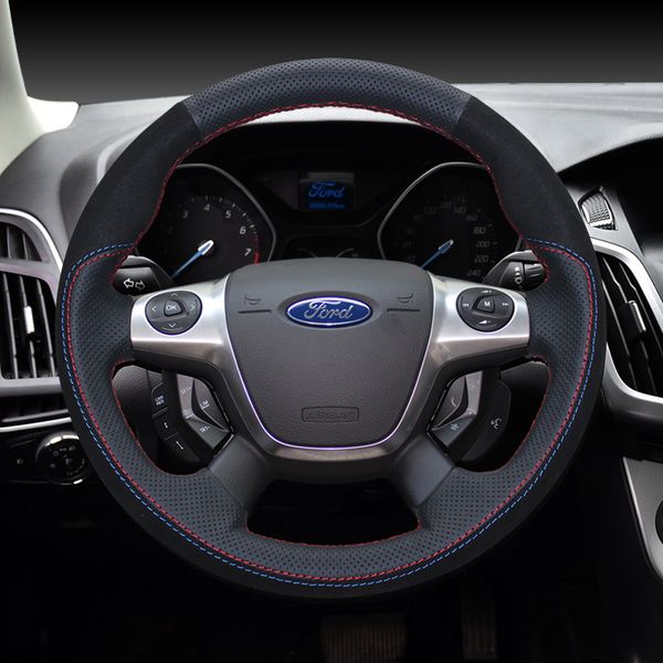 

diy кожа рук сшиты руль крышка замша для ford focus mendeo 12fiesta автомобильный интерьер