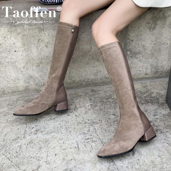 

boots taoffen size 31-43 women knee high patchwork square heel winter shoes fashion long ladies party footwear1, Black