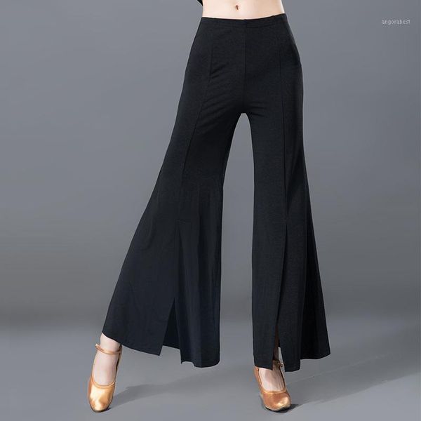 

new latin dance bottoms women's performance ballroom dance pants black modern wide-legged trousers /split natural pants1, Black;red