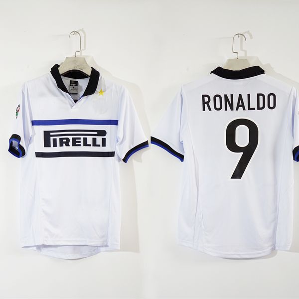 

inter 1998 away white baggio ronaldo vintage soccer jersey, Black;yellow