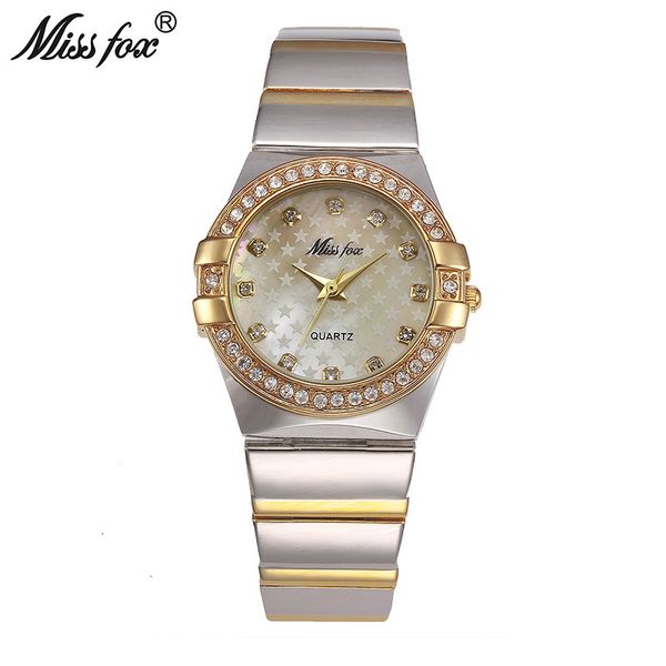 

missfox gold watch fashion brand rhinestone relogio feminino dourado timepiece women xfcs grils superstar original role watches 201114, Slivery;brown