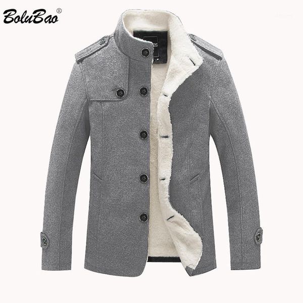 

bolubao winter men casual wool blend coats quality brand men business solid color wool jacket warm thick stand coat male1, Black