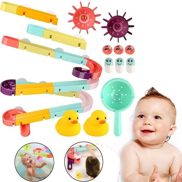 

baby bath toys diy assembling track slide suction cup orbits bathroom bathtub shower toy duck water toys for children boys girls 201223