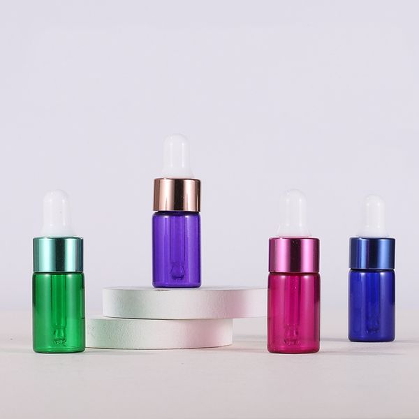3ml Blue Green Purple Rose Gold 3ml Empty Glass Dropper Bottle Small Essential Oil Bottle With Colorful Cap For E Liquid Sample Vial
