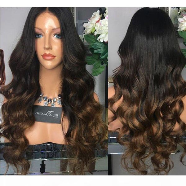 

100% human hair full lace wigs 1b 4 30 three tone color wavy lace front human hair wigs ombre hair wigs, Black;brown