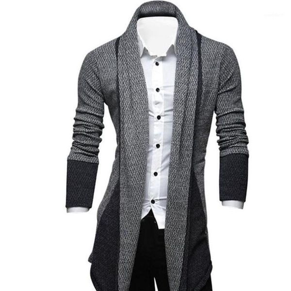 

2020 new men long sleeve color block patchwork knitted loose plus size long coat cardigan fashion sweaters for men1, White;black