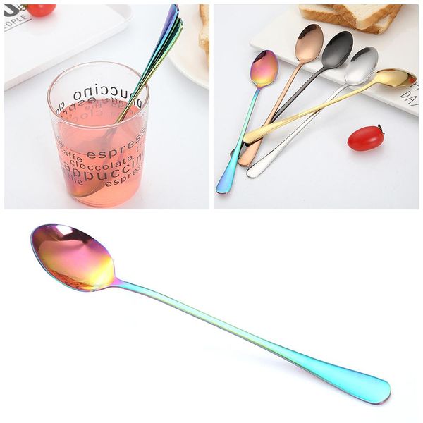 

2020 new vacuum plating stainless steel coffee spoon long handle tea spoons kitchen drinking flatware drop shipping h bbymgw
