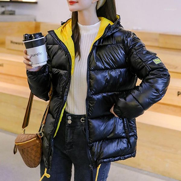 

2020 new women parkas jackets casual girls patchwork female hooded pockets coat outwear jacket size s-xl1, Black