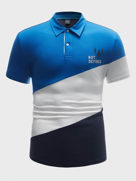 

men letter & figure graphic colorblock polo shirt l58m#, White;black