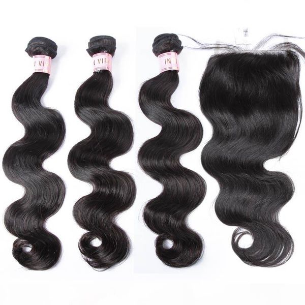 

within large stock indian temple remy hair body wave human hair bundles within one lace closure, Black;brown