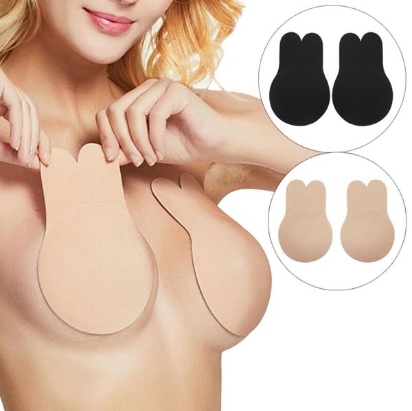 Mulheres empurram sutiãs para auto adesivo silicone strapless sutiã invisível reutilizável peito pegajoso levantar tape kawaii coelho sutiã brasil mamilo