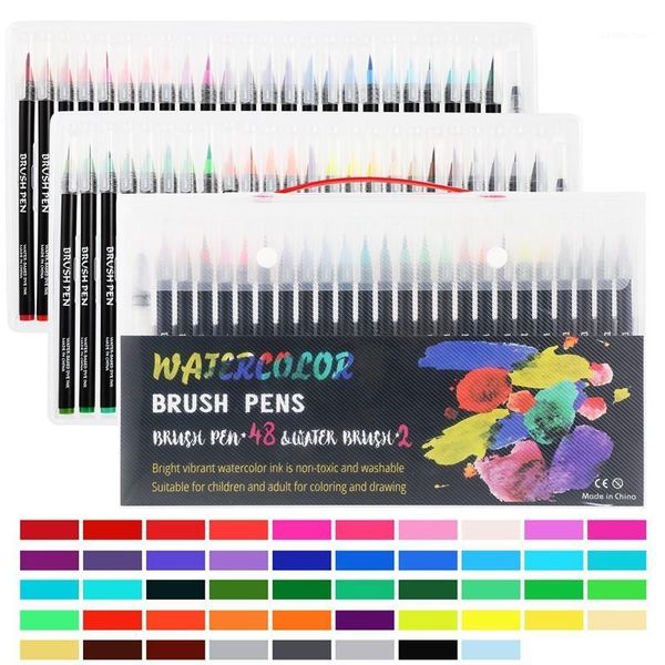 

24/48 color painting watercolor markers pen fine liner drawing art tip soft brush pen set school supplies 043601