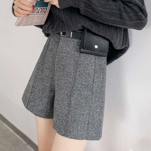 

6946 oufan tweed shorts with waist forkin for women, White;black