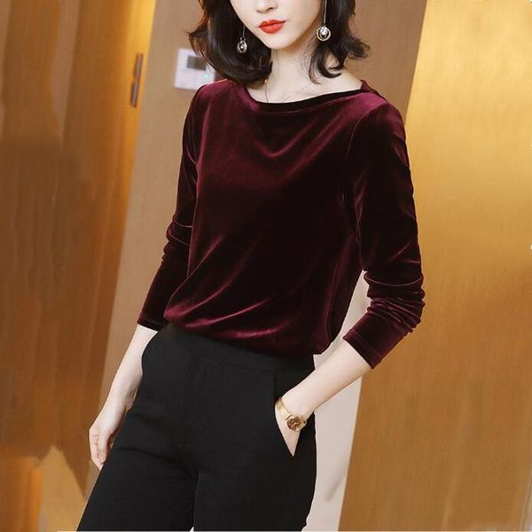 

women's blouses & shirts 2021 autunm women fashion elegant velour blouse,-7xl plus size winter velvet shirts,black wine blusas 5xl 6x, White